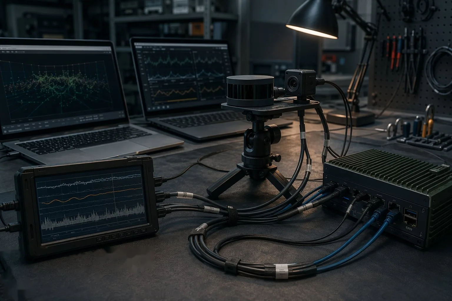 Hardware-in-the-loop evaluation bench, concept imagery